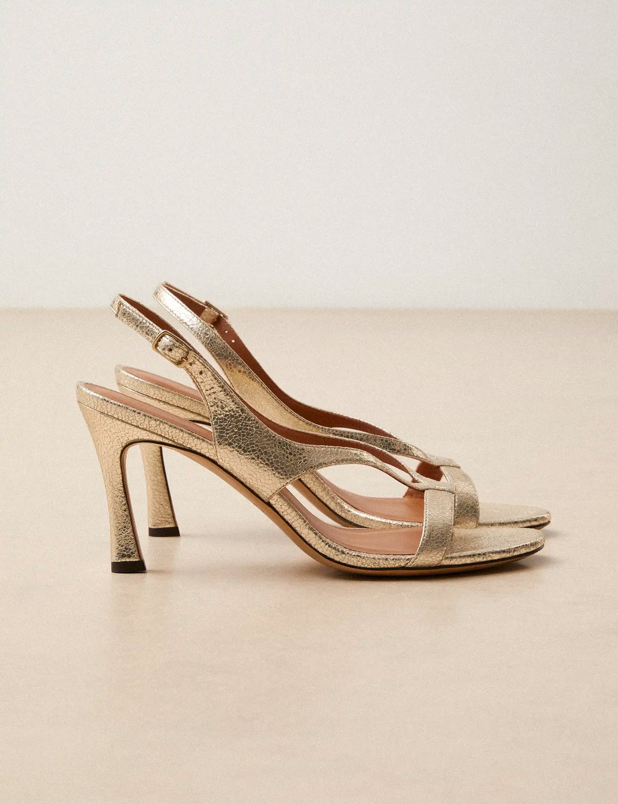 Sandales À Talons Cuir Craquelé Or Blanc - Numéro 798 - Rivecour