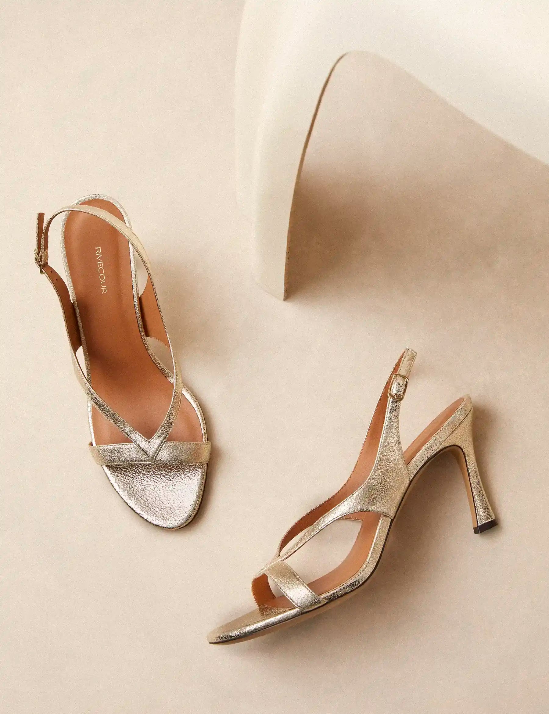 Sandales À Talons Cuir Craquelé Or Blanc - Numéro 798 - Rivecour