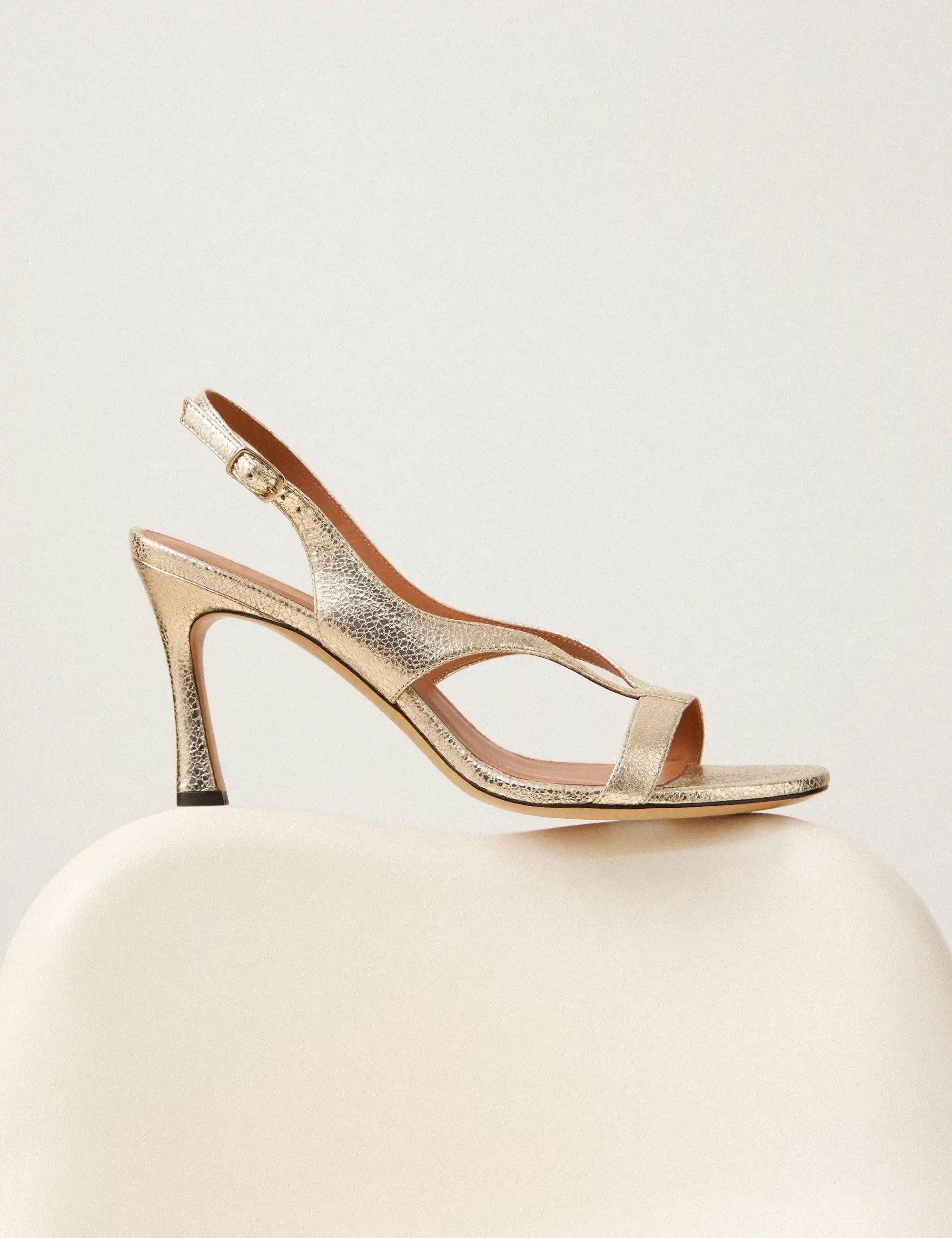 Sandales À Talons Cuir Craquelé Or Blanc - Numéro 798 - Rivecour