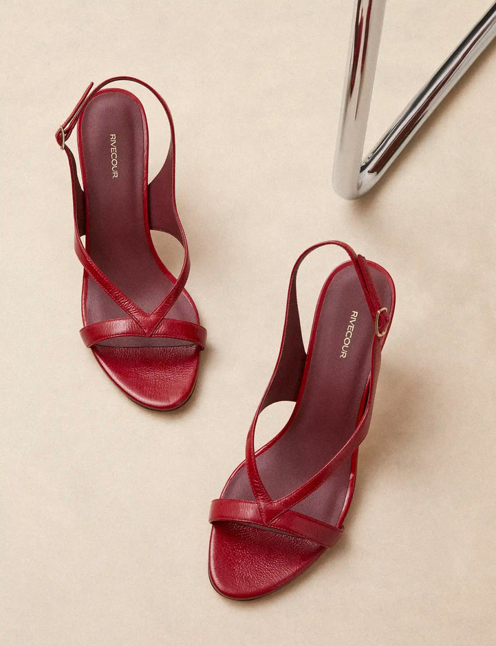 Sandales À Talons Cuir Vernis Rouge Cerise - Numéro 798 - Rivecour