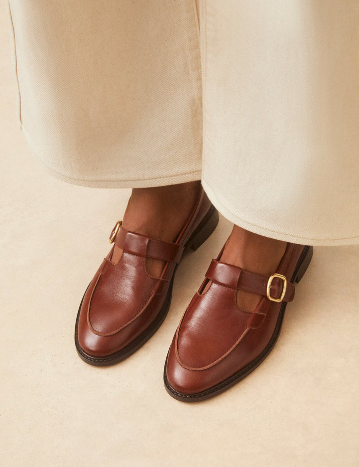 Mocassins Cuir Façon Vintage Cognac - Numéro 84 - Rivecour