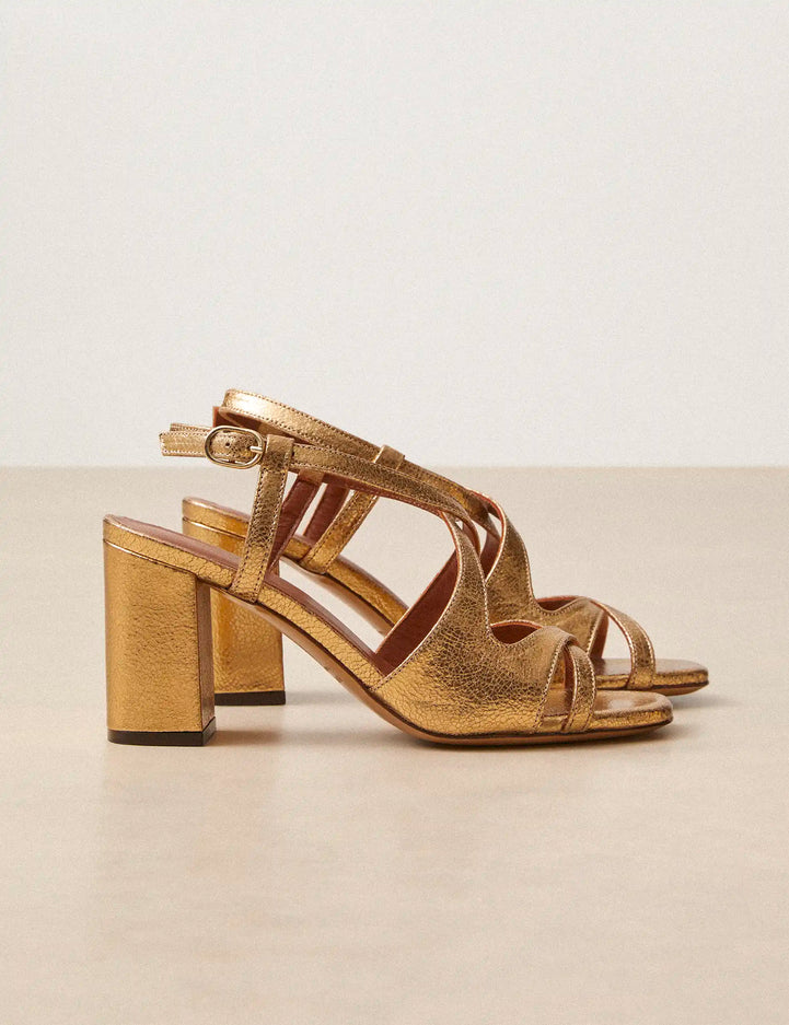 Sandals à talons Leather Crackled Gold - Numéro 953 - Rivecour