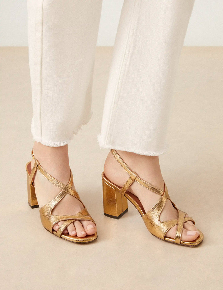 Sandals à talons Leather Crackled Gold - Numéro 953 - Rivecour