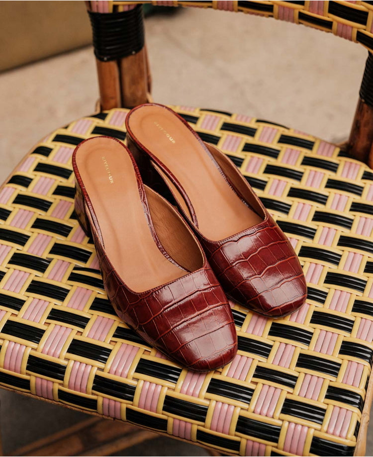 Mules n°604 Croco Marron