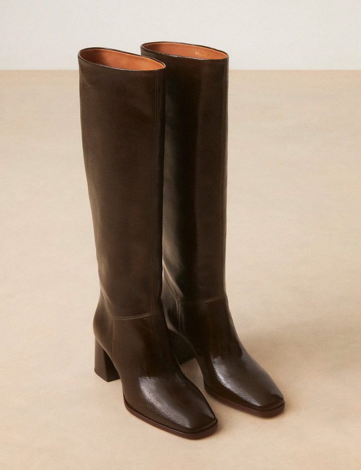 Bottes Cuir Vernis Kaki - Numéro 109 - Rivecour