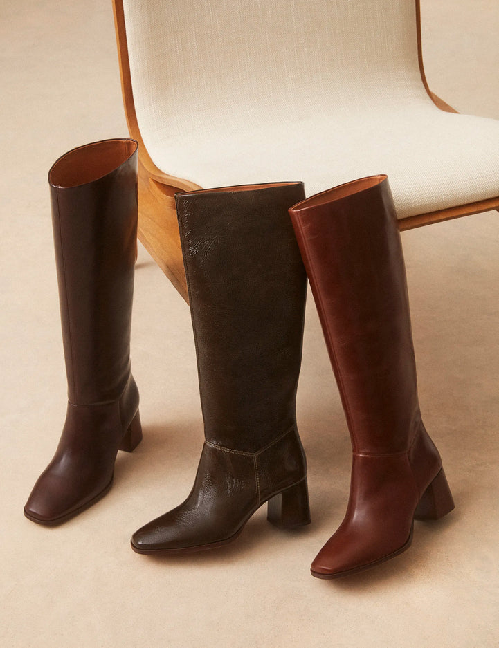 Bottes Cuir Vernis Kaki - Numéro 109 - Rivecour