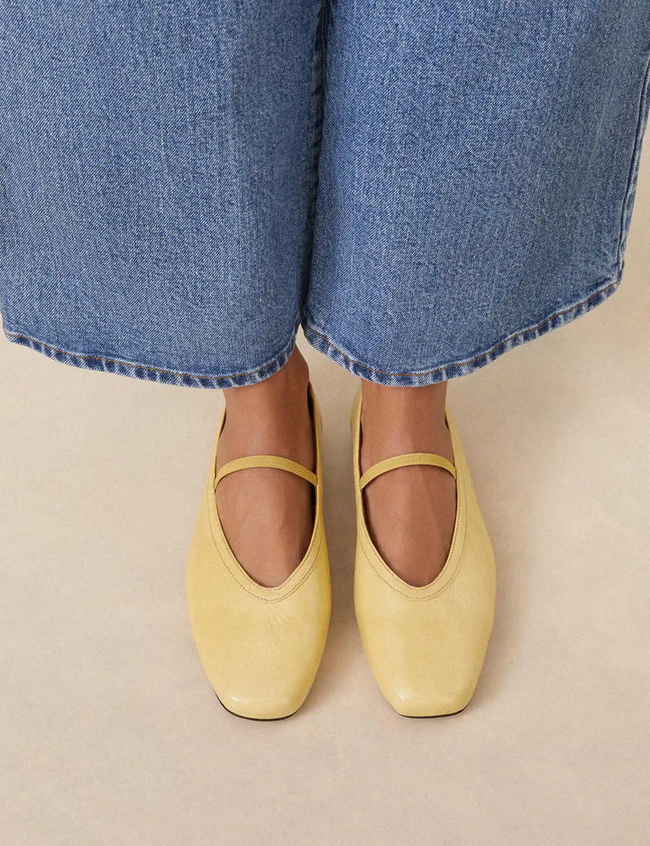 Ballet Flats Leather Patent Jaune Sorbet - Numéro 136 - Rivecour