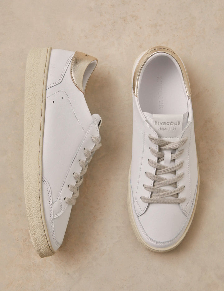 Sneakers Leather White / Gold - Numéro 14 - Rivecour
