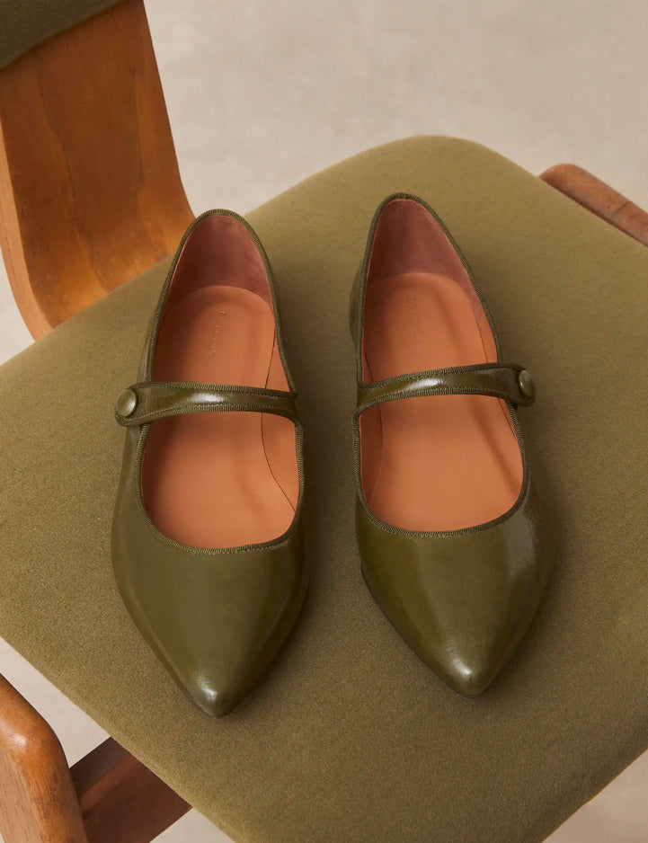 Ballerines Cuir Vernis Kaki - Numéro 144 - Rivecour