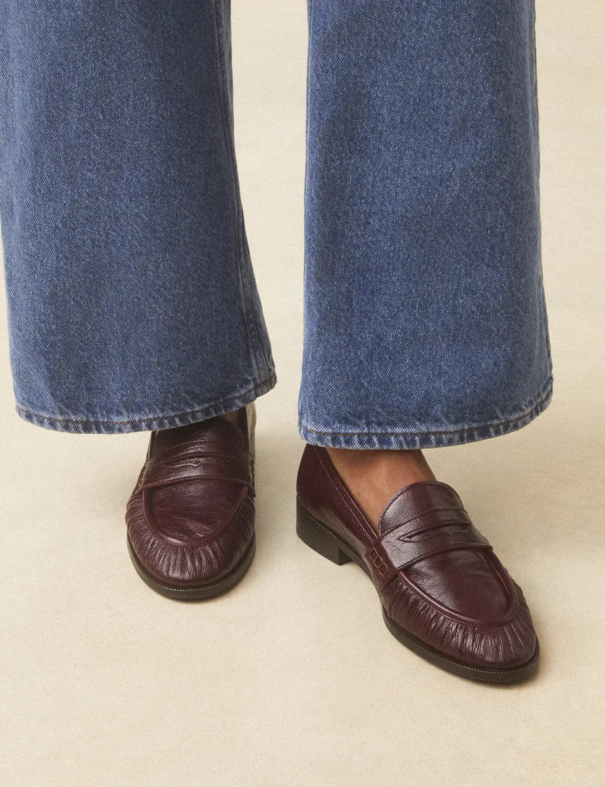 Mocassins Cuir Façon Vintage Bordeaux - Numéro 158 - Rivecour