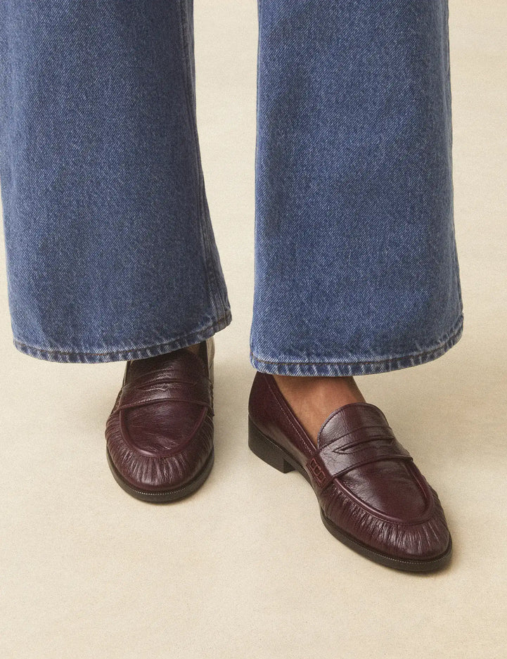 Mocassins Cuir Façon Vintage Bordeaux - Numéro 158 - Rivecour