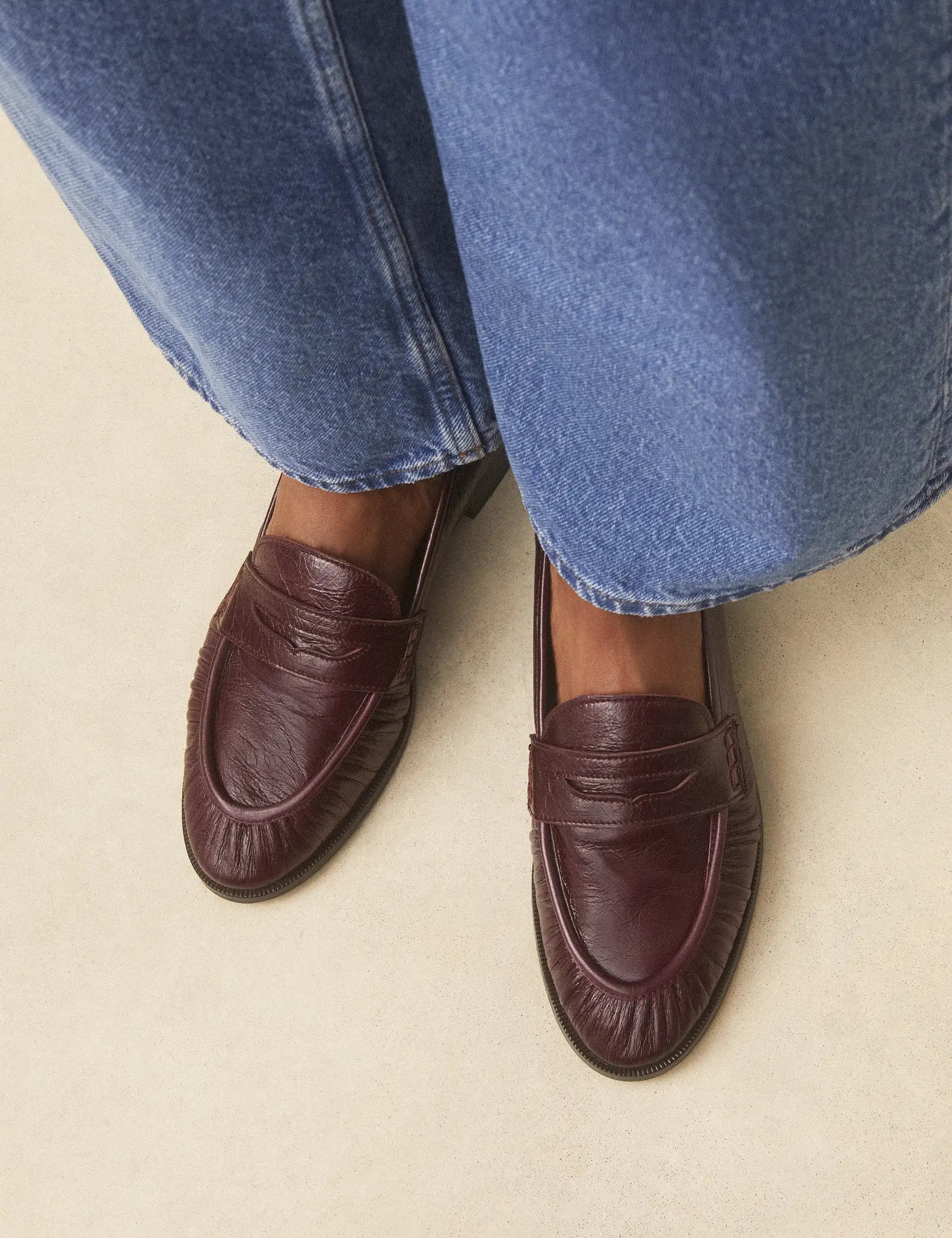 Mocassins Cuir Façon Vintage Bordeaux - Numéro 158 - Rivecour