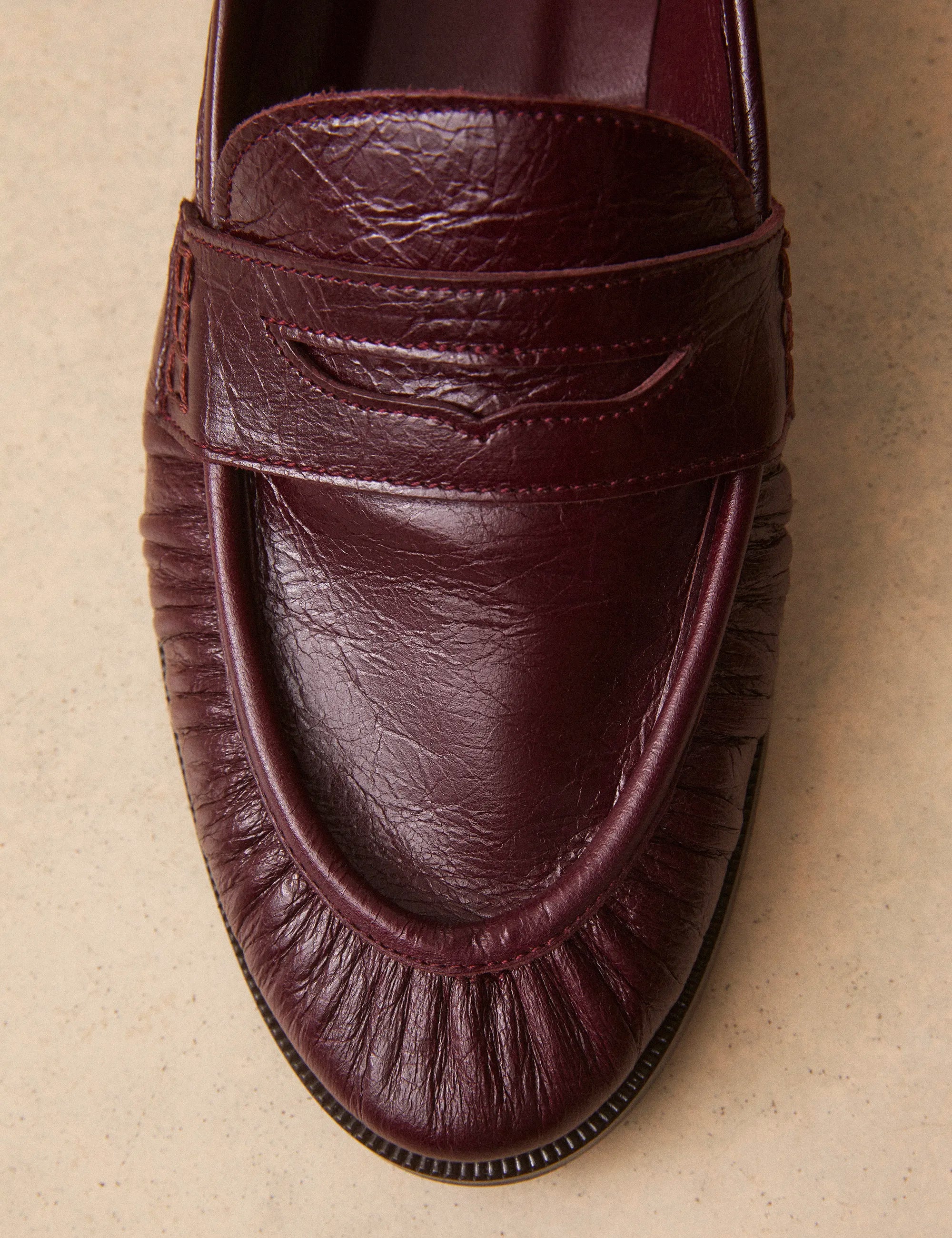 Mocassins Cuir Façon Vintage Bordeaux - Numéro 158 - Rivecour