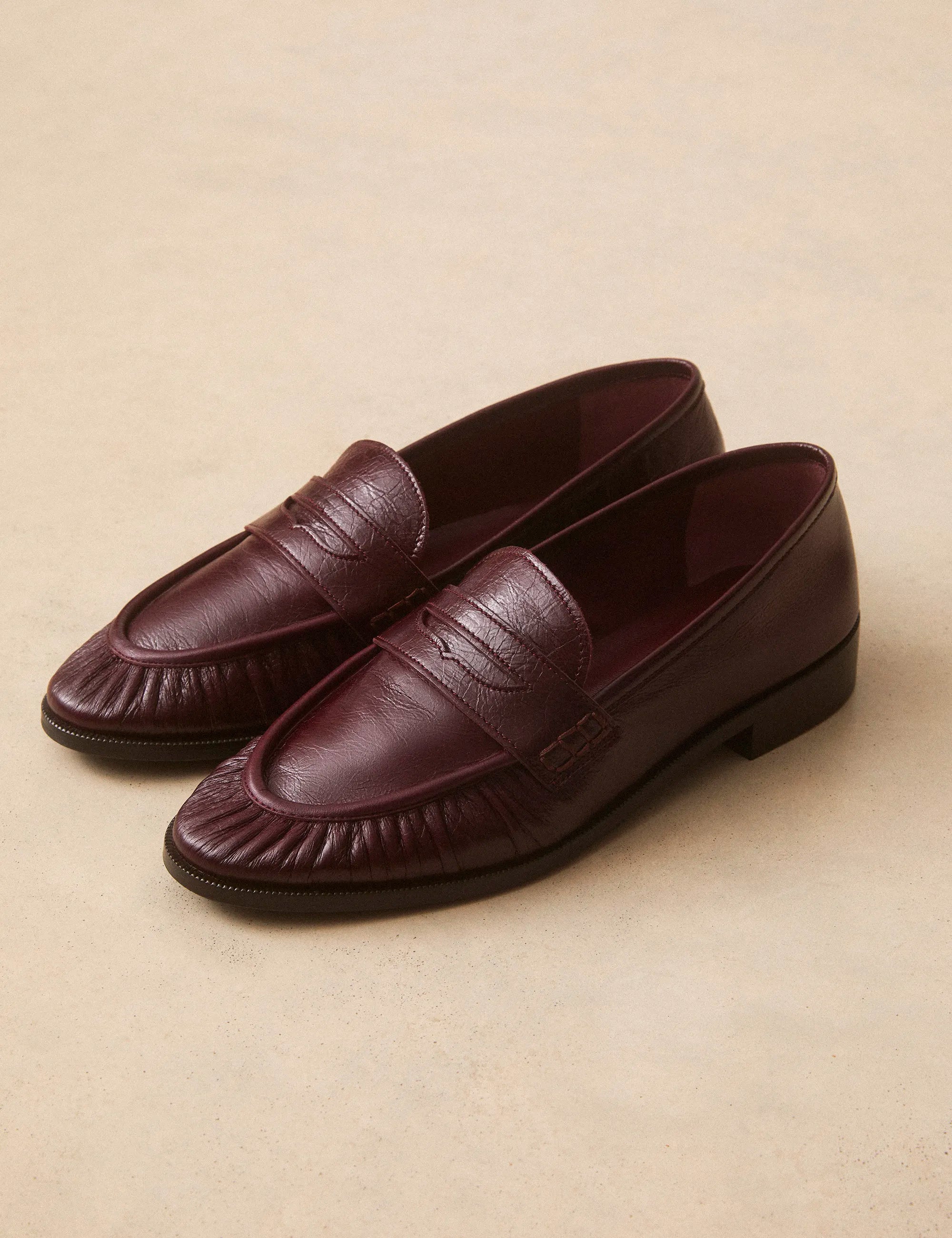 Mocassins Cuir Façon Vintage Bordeaux - Numéro 158 - Rivecour