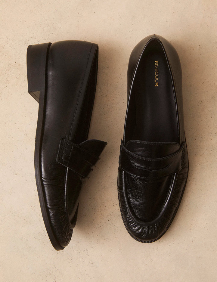 Mocassins Cuir Façon Vintage Noir - Numéro 158 - Rivecour