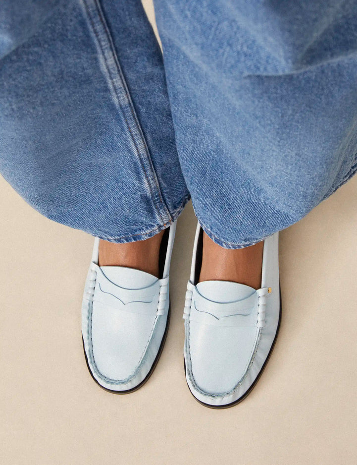 Mocassins Cuir Nappa Bleu Lin - Numéro 182 - Rivecour
