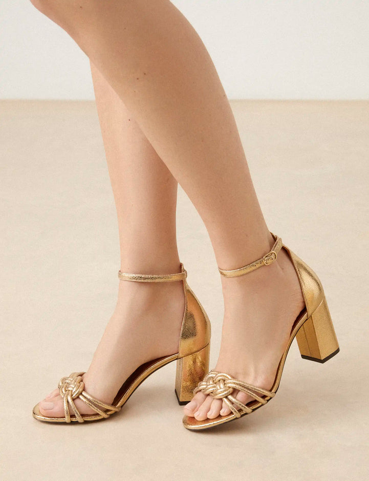 Sandales À Talons Cuir Craquelé Doré - Numéro 191 - Rivecour