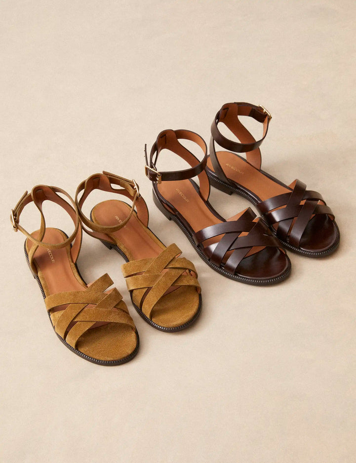 Flat Sandals Leather Brown Chocolate - Numéro 203 - Rivecour