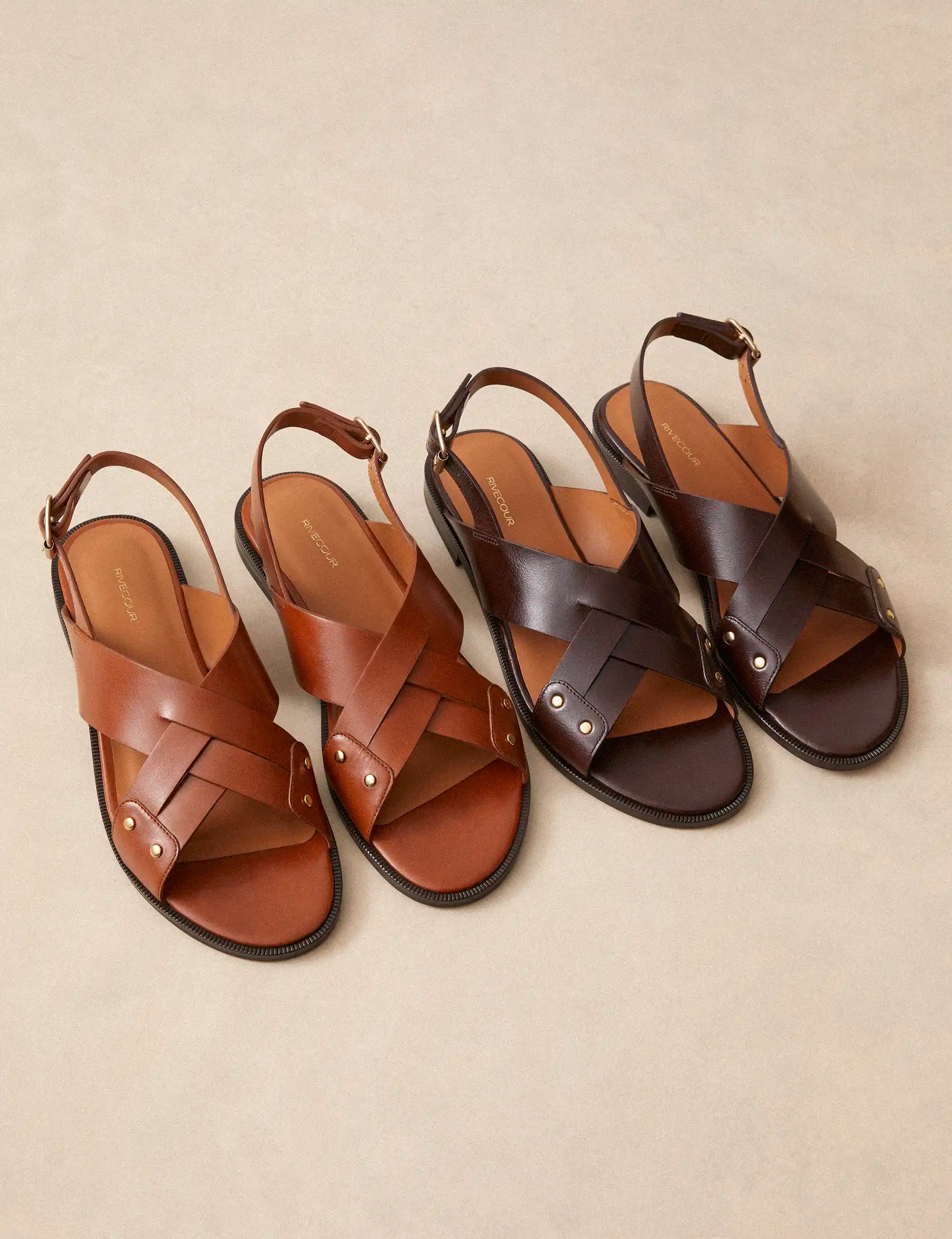 Sandales Plates Cuir Marron Chocolat - Numéro 204 - Rivecour