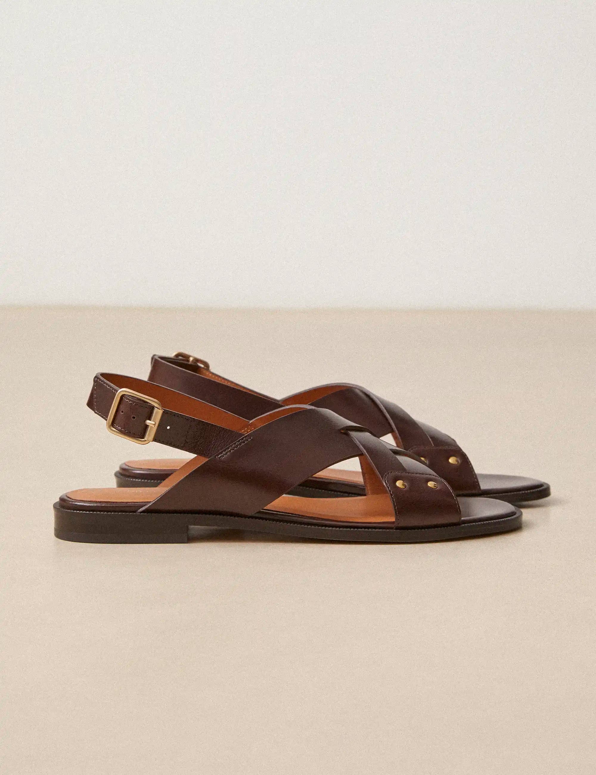 Sandales Plates Cuir Marron Chocolat - Numéro 204 - Rivecour