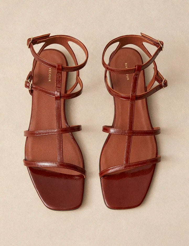 Sandales plates Cuir Vernis Cognac - Numéro 210 - Rivecour