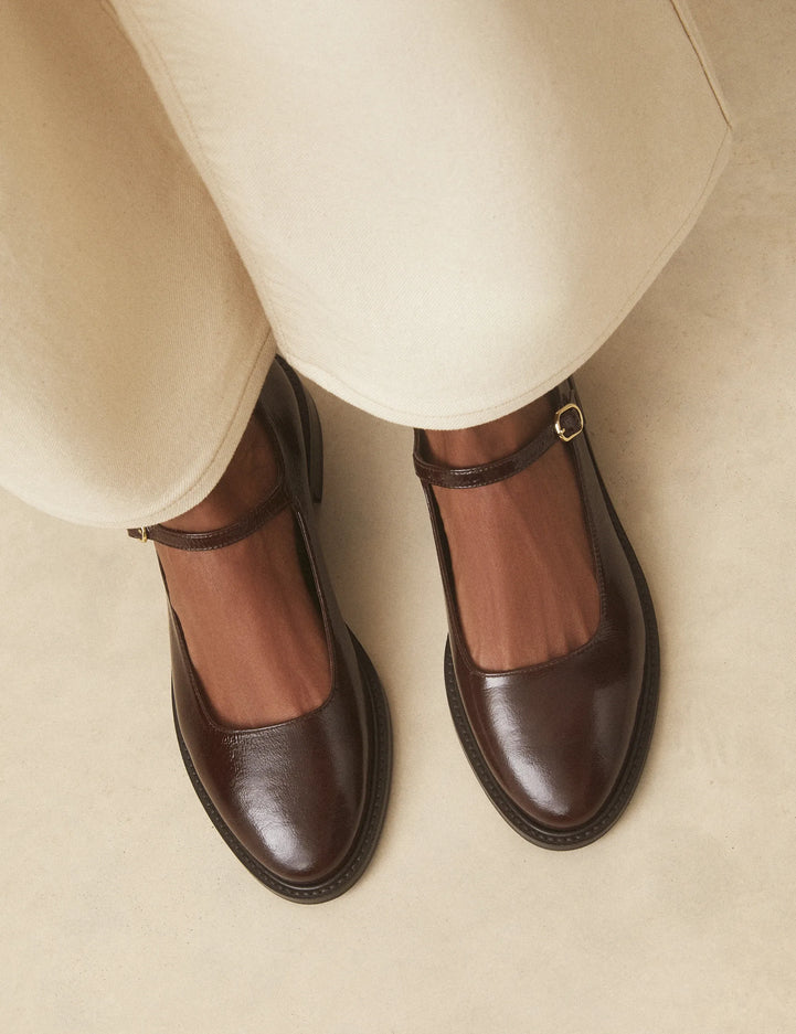 Babies Cuir Vernis Marron Chocolat - Numéro 254 - Rivecour
