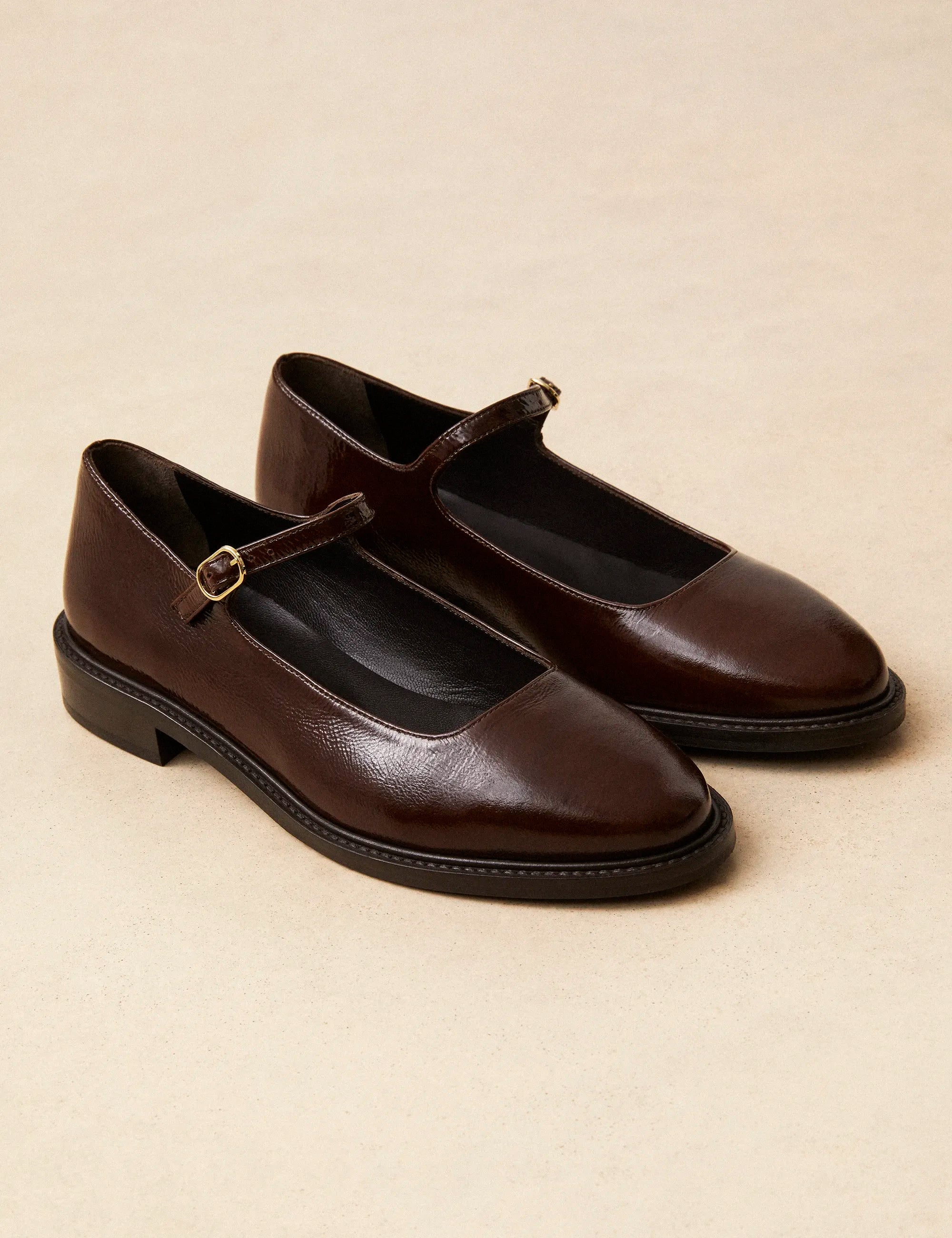 Babies Cuir Vernis Marron Chocolat - Numéro 254 - Rivecour