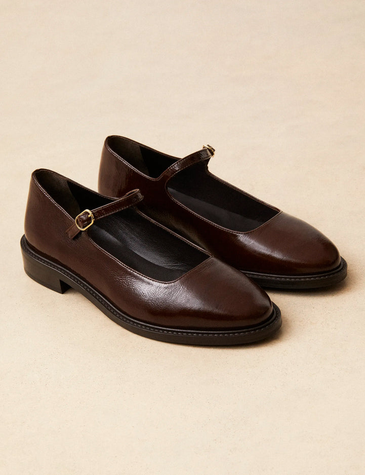 Babies Cuir Vernis Marron Chocolat - Numéro 254 - Rivecour