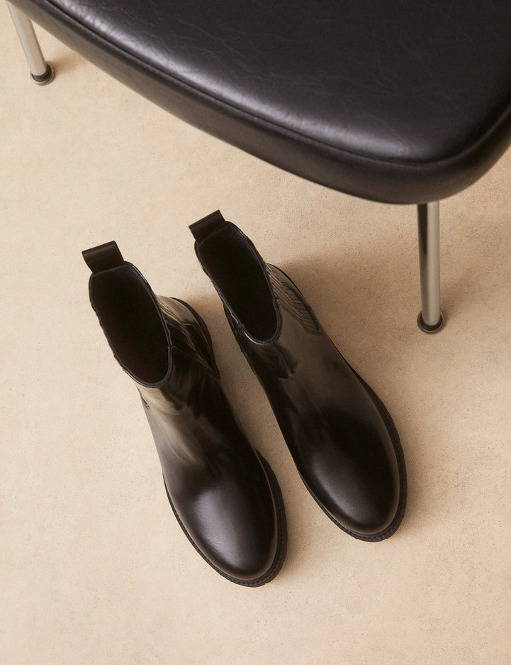 Bottines Plates Cuir Glacé Noir - Numéro 305 - Rivecour