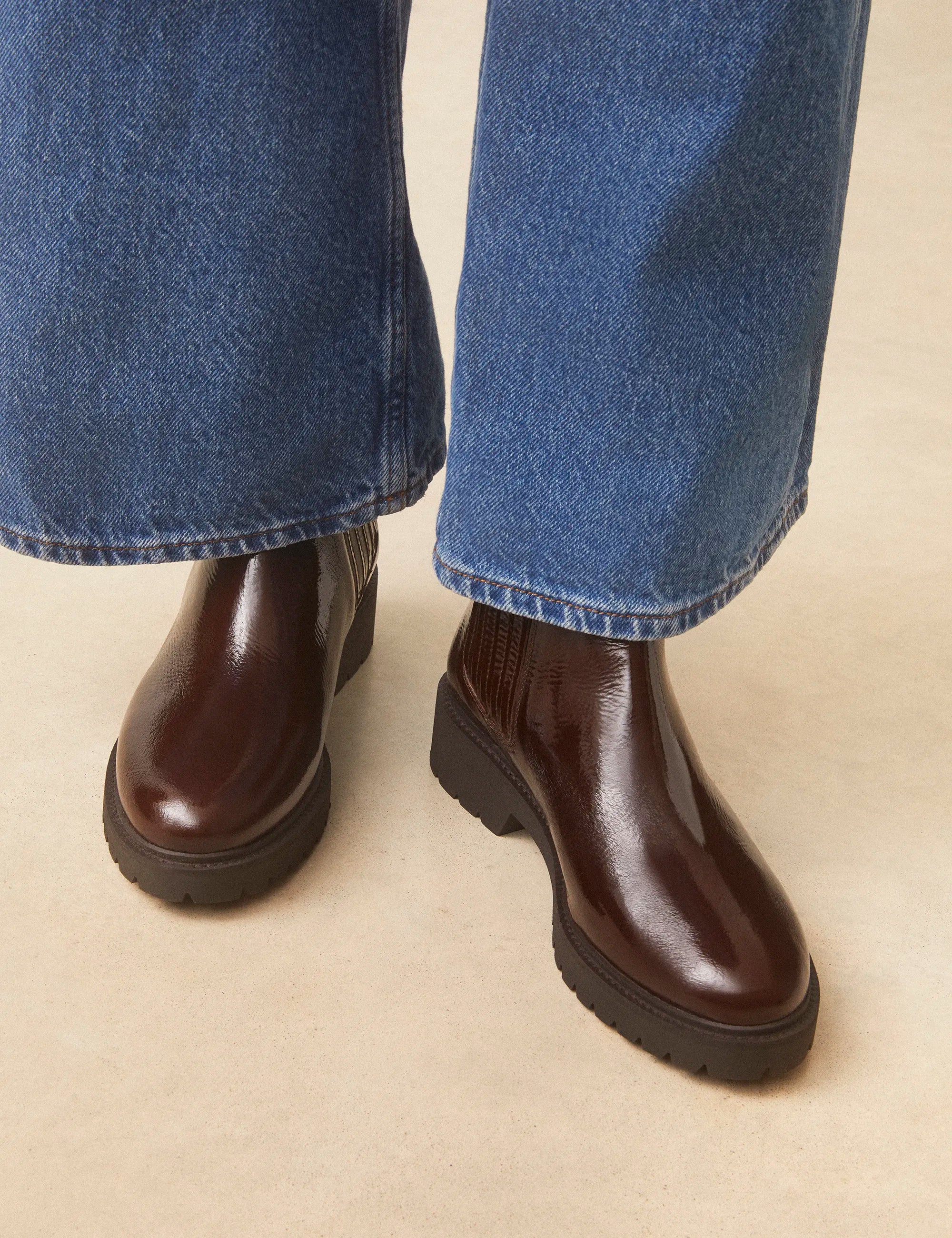Bottines Plates Cuir Vernis Marron Chocolat - Numéro 305 - Rivecour