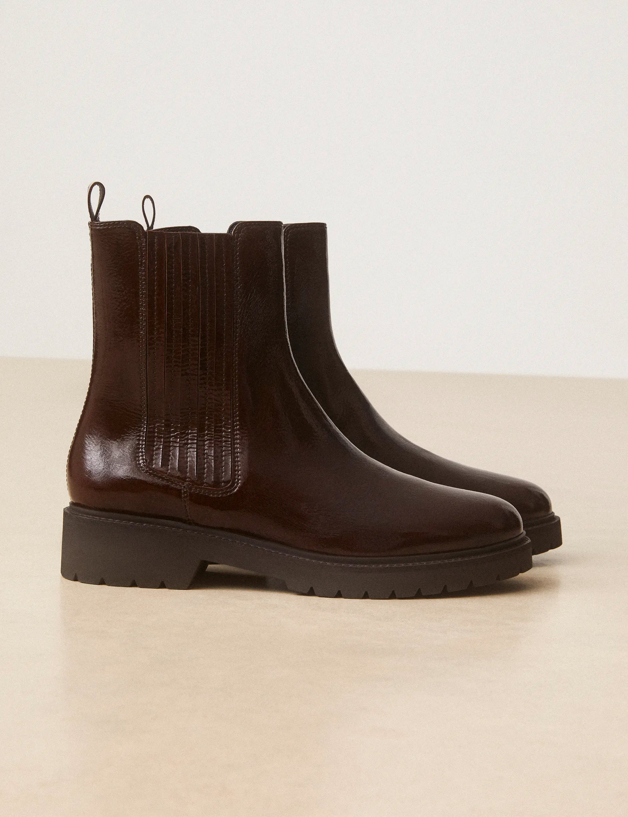 Bottines Plates Cuir Vernis Marron Chocolat - Numéro 305 - Rivecour