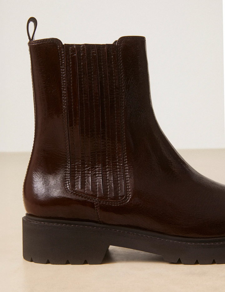 Bottines Plates Cuir Vernis Marron Chocolat - Numéro 305 - Rivecour