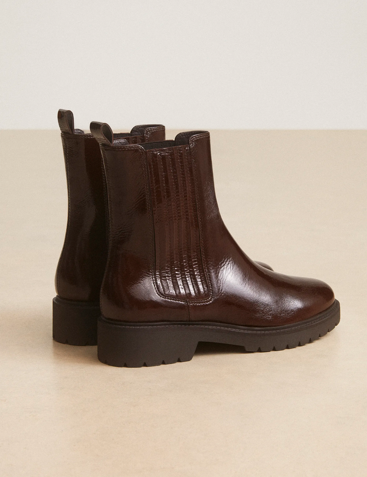 Bottines Plates Cuir Vernis Marron Chocolat - Numéro 305 - Rivecour