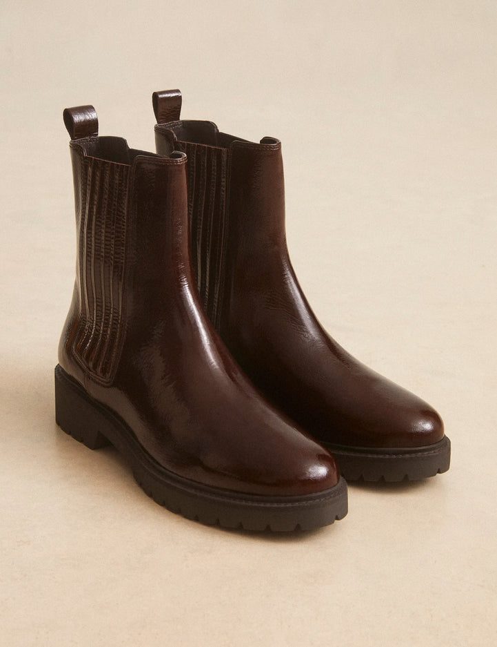 Bottines Plates Cuir Vernis Marron Chocolat - Numéro 305 - Rivecour