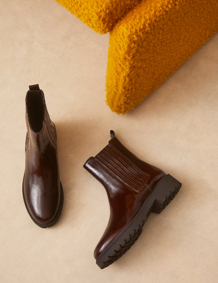 Bottines Plates Cuir Vernis Marron Chocolat - Numéro 305 - Rivecour