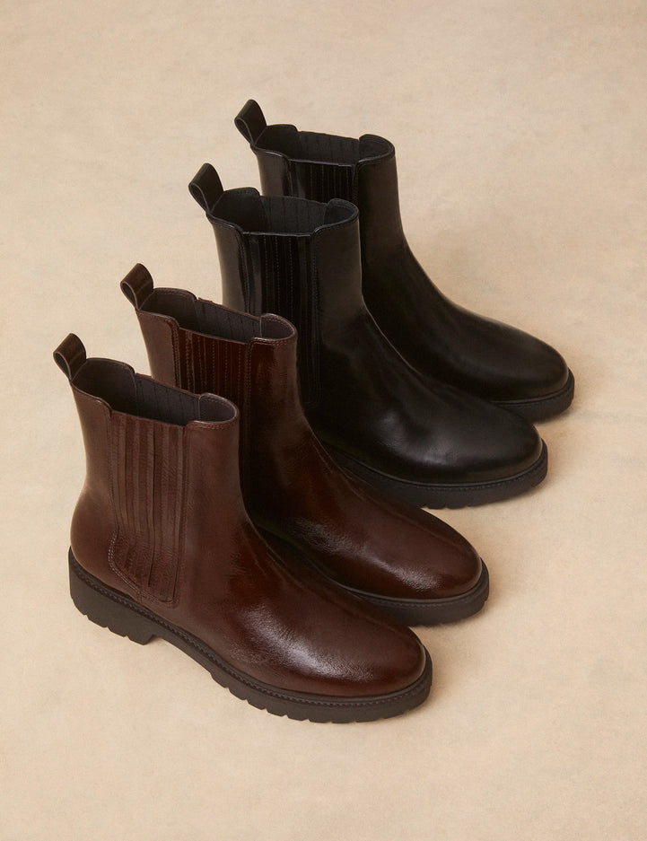 Bottines Plates Cuir Vernis Marron Chocolat - Numéro 305 - Rivecour