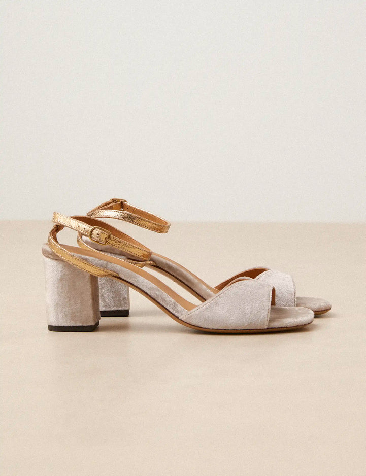 Sandales à talons Velours Perle - Numéro 333 - Rivecour