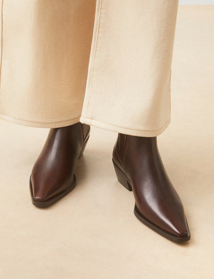 Bottines À Talons Cuir Marron Chocolat - Numéro 405 - Rivecour