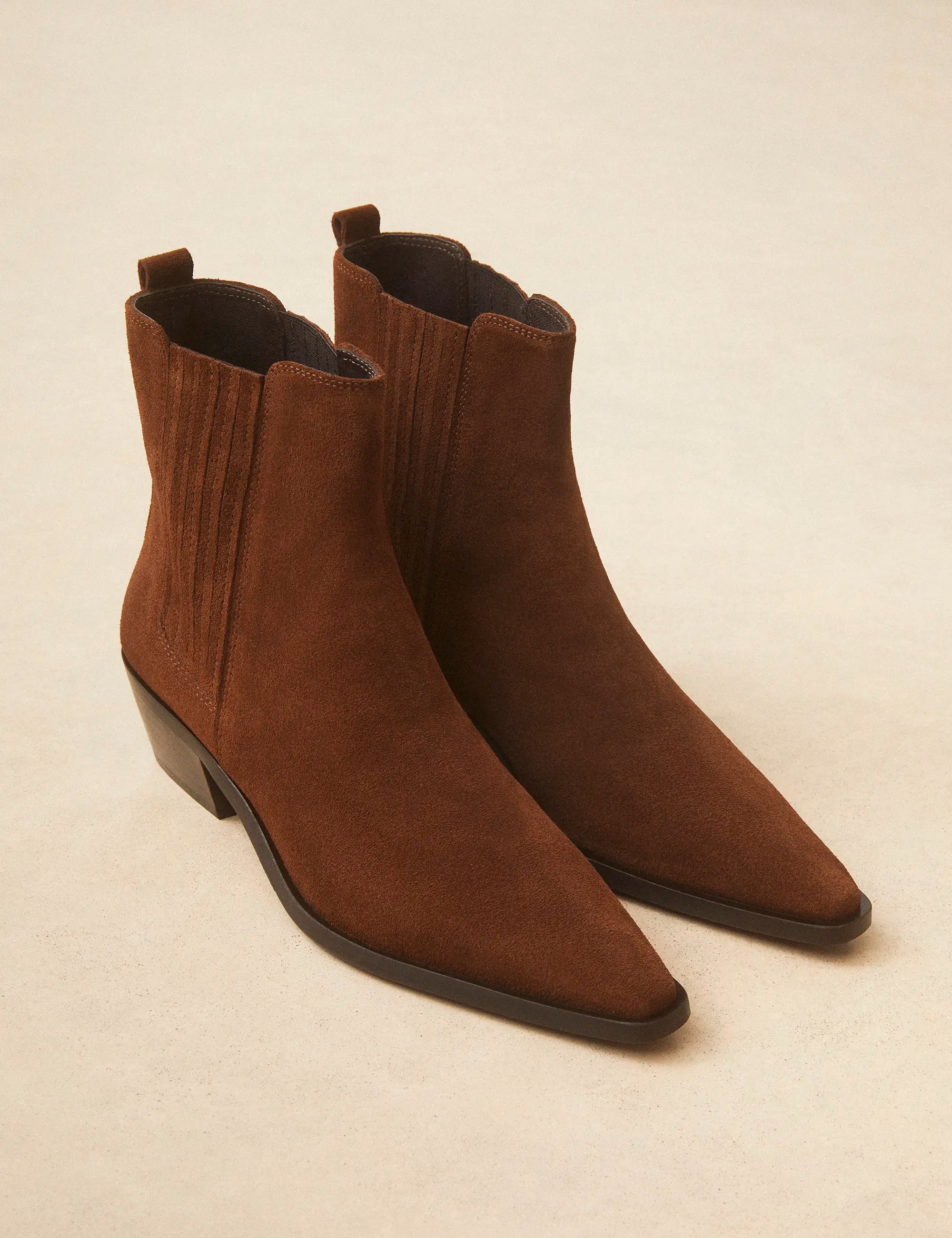 Bottines À Talons Suède Noisette - Numéro 405 - Rivecour