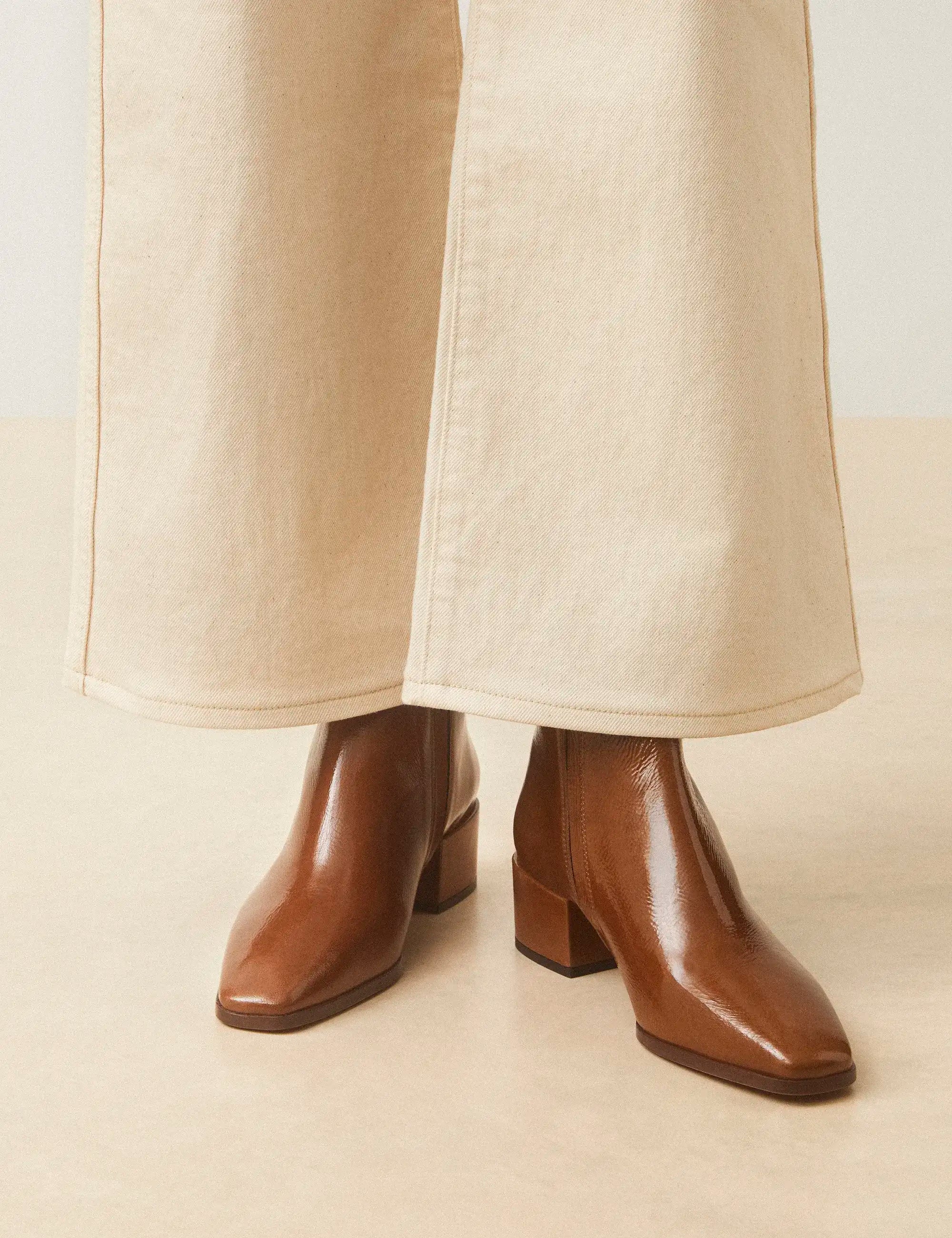 Bottines À Talons Cuir Vernis Brun - Numéro 406 - Rivecour