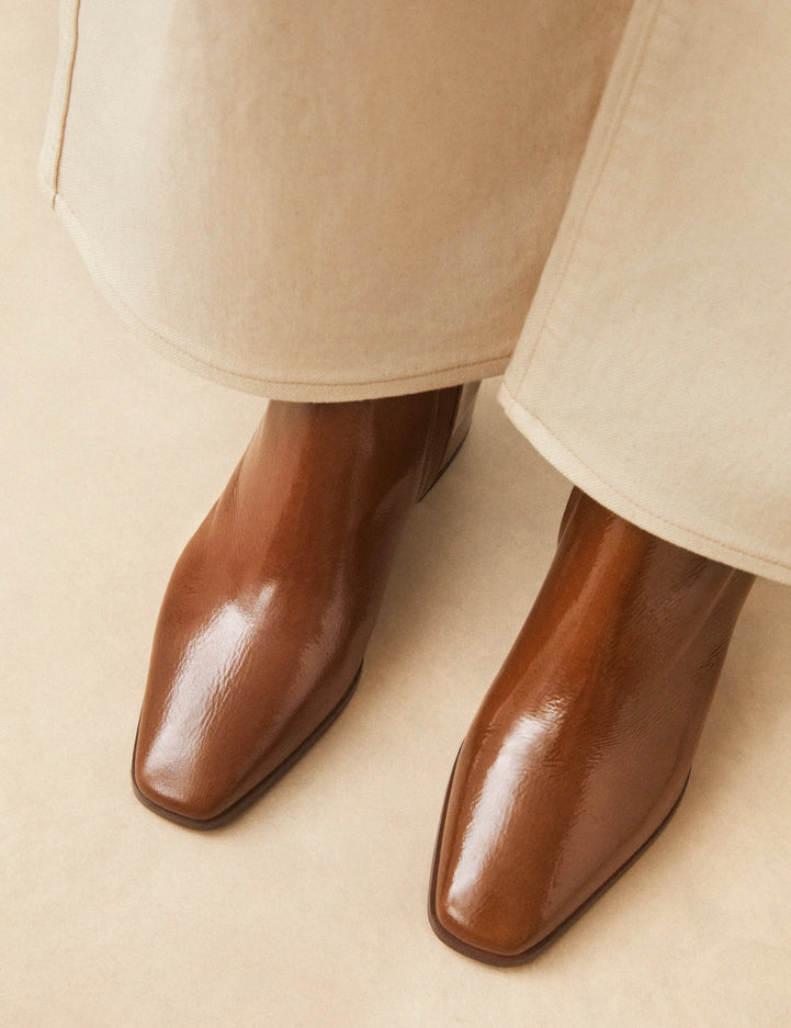 Bottines À Talons Cuir Vernis Brun - Numéro 406 - Rivecour