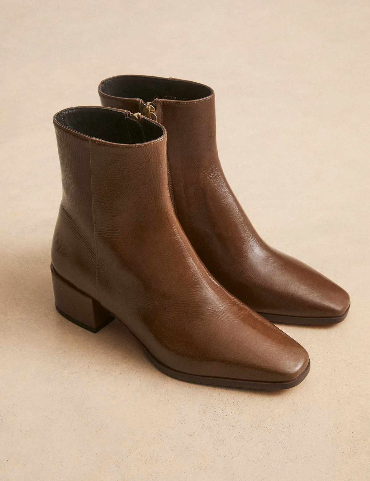 Bottines À Talons Cuir Vernis Brun - Numéro 406 - Rivecour