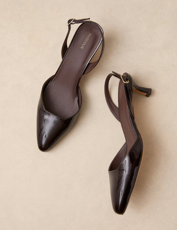 Slingbacks Cuir Vernis Marron Chocolat - Numéro 411 - Rivecour