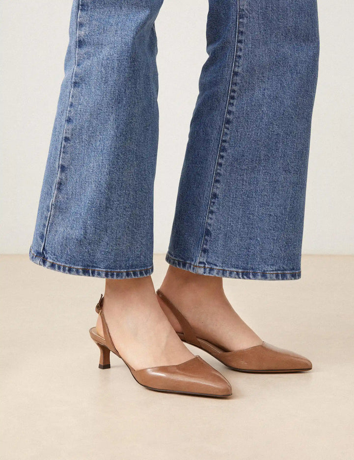 Slingbacks Cuir Vernis Taupe - Numéro 411 - Rivecour