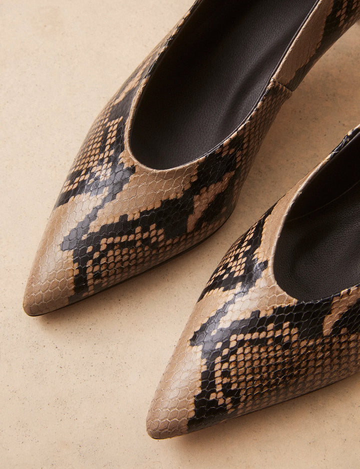 Escarpins Cuir Façon Python Brun - Numéro 413 - Rivecour