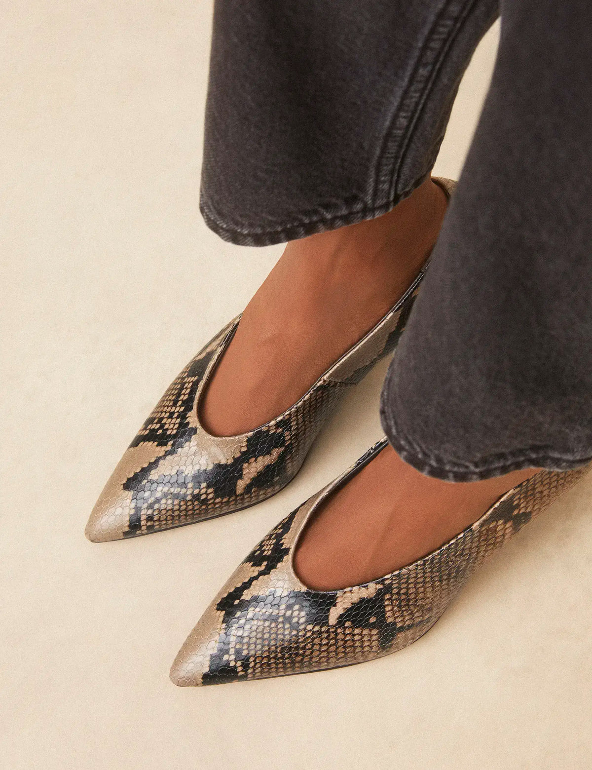 Escarpins Cuir Façon Python Brun - Numéro 413 - Rivecour