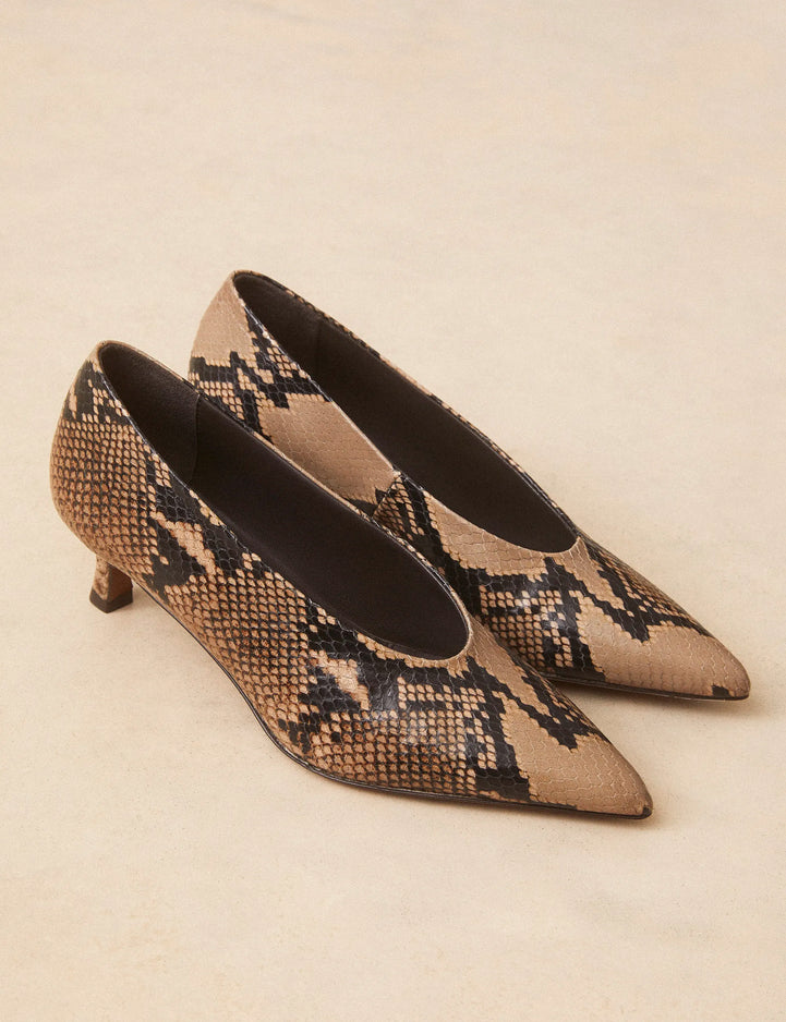 Escarpins Cuir Façon Python Brun - Numéro 413 - Rivecour
