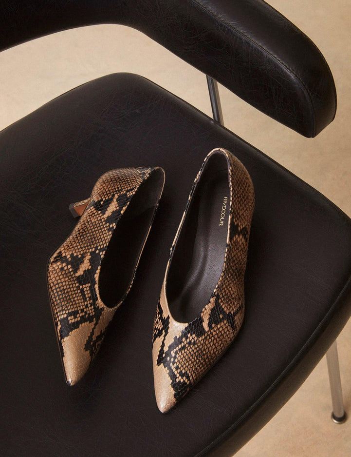 Escarpins Cuir Façon Python Brun - Numéro 413 - Rivecour