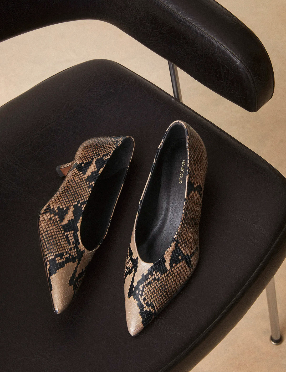 Escarpins Cuir Façon Python Brun - Numéro 413 - Rivecour