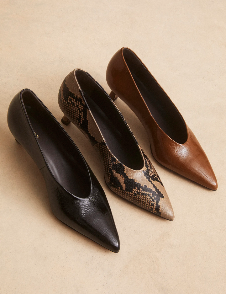 Escarpins Cuir Façon Python Brun - Numéro 413 - Rivecour